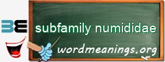 WordMeaning blackboard for subfamily numididae